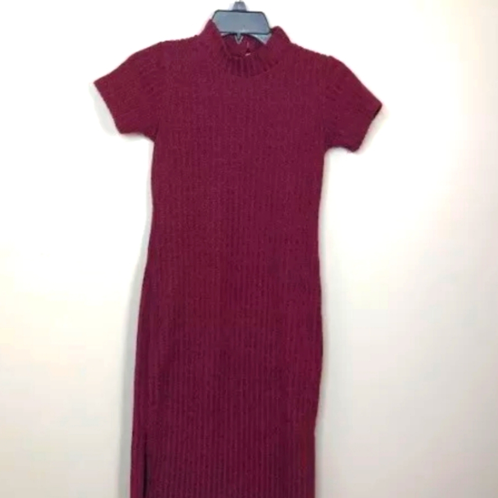 Art Class Ribbed High Neck Midi Dress Burgundy Size Large Juniors 10-12